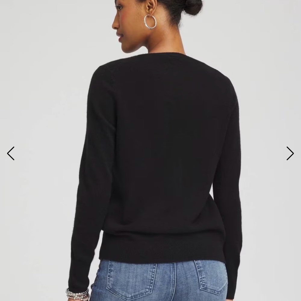 NWT Chico's Elegant Relaxed Black V-Neck 100% Cashmere Sweater Women’s XL - Picture 2 of 9